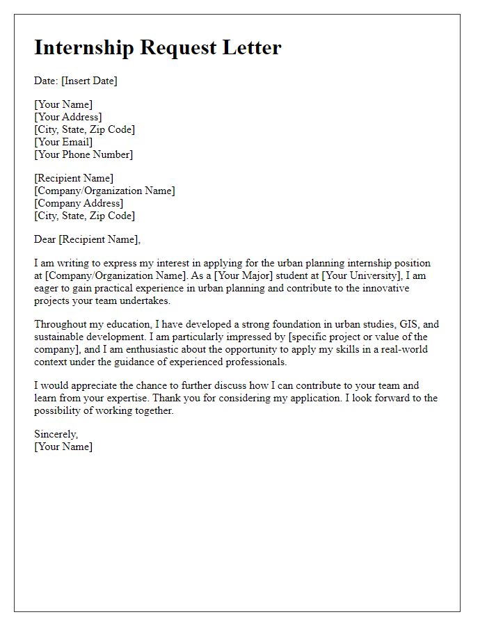 Letter template of urban planning internship request