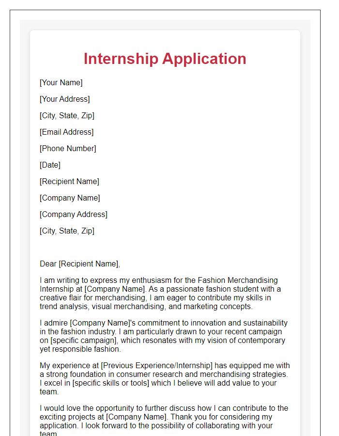 Letter template of internship application for fashion merchandising with a creative design approach