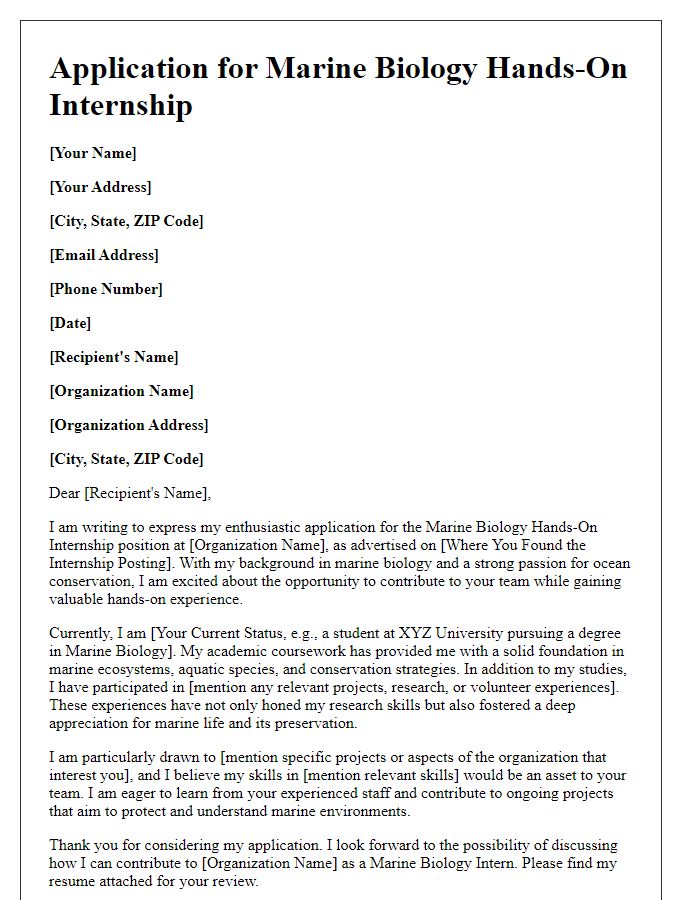 Letter template of candidacy for marine biology hands-on internship