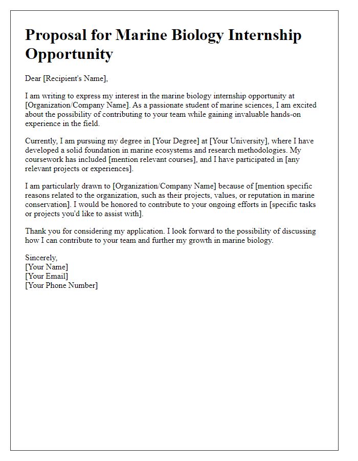 Letter template of proposal for marine biology internship opportunity