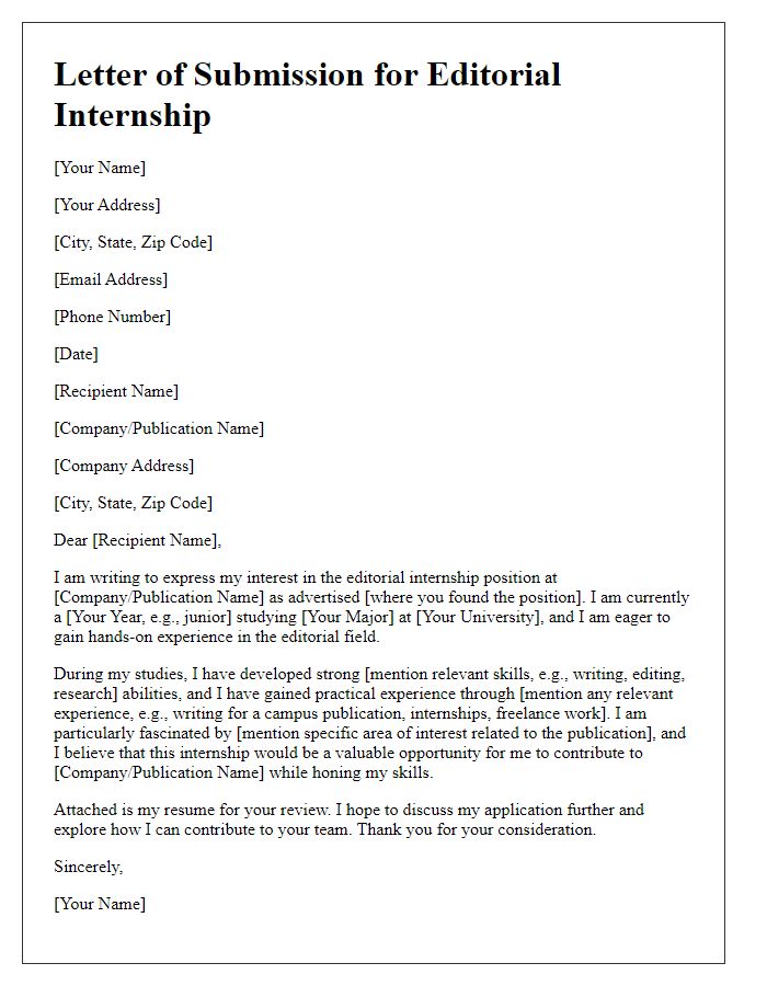 Letter template of submission for editorial internship