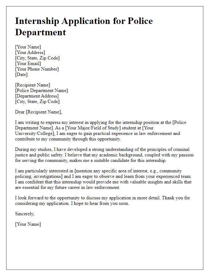 Letter template of internship application for police department internship