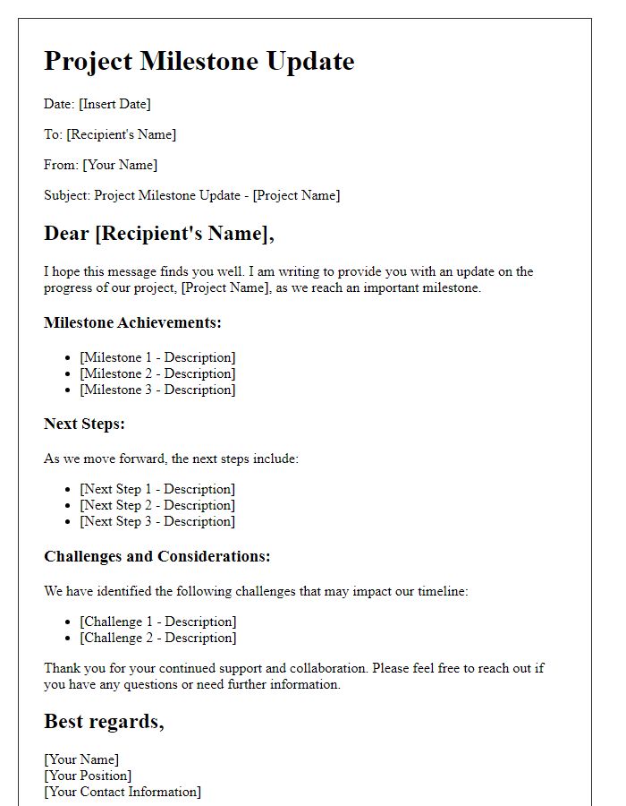 Letter template of Project Milestone Updates