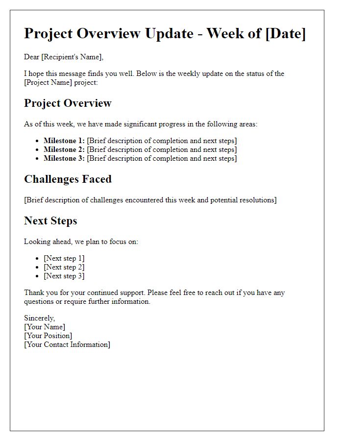 Letter template of Project Overview Updates Every Week