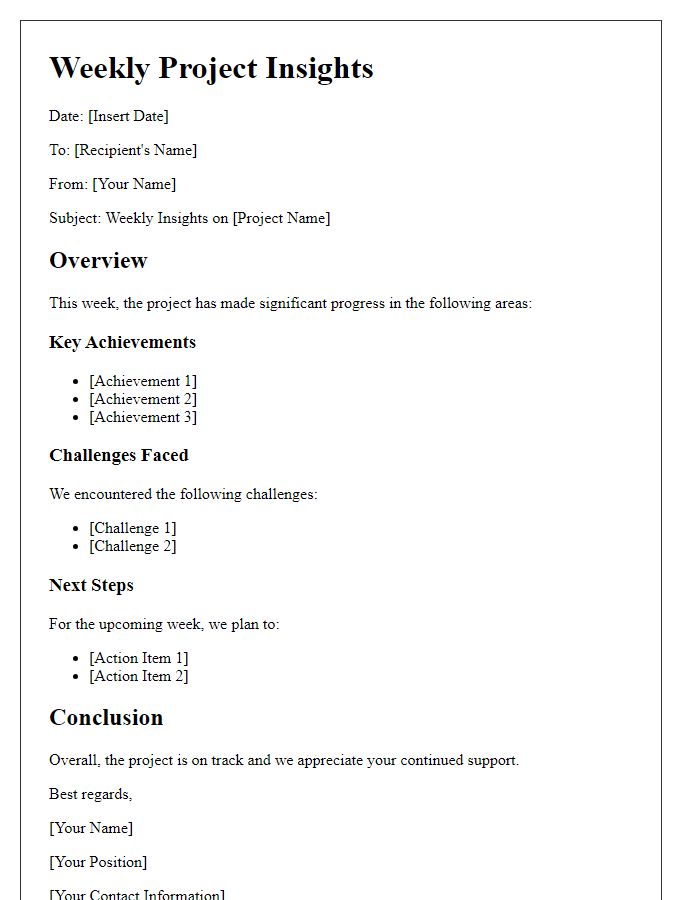 Letter template of Regular Weekly Project Insights