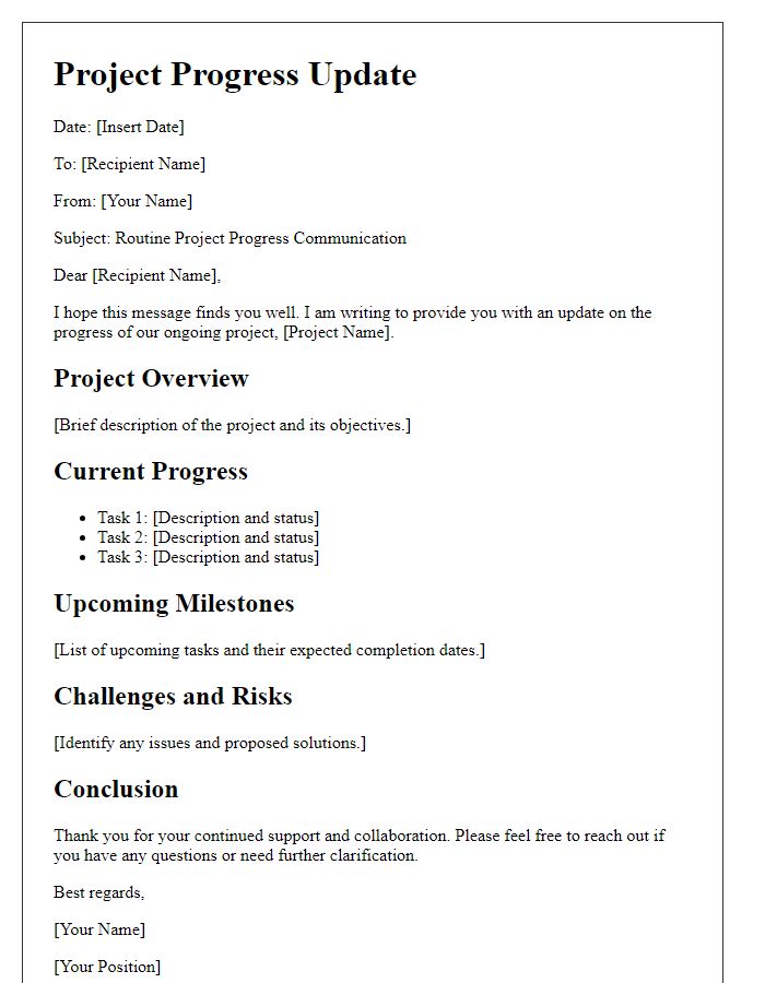 Letter template of Routine Project Progress Communication