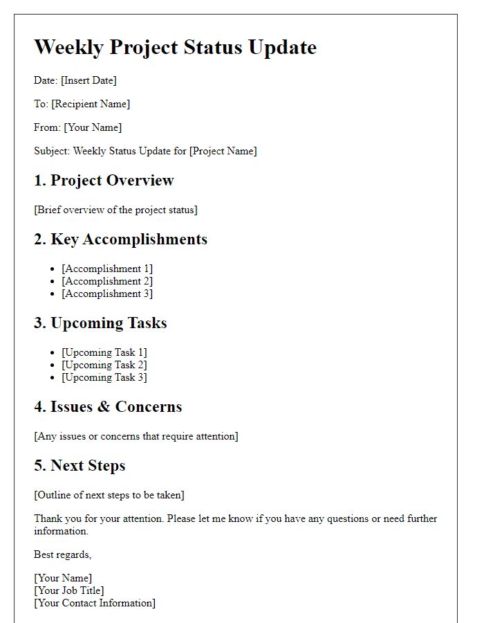 Letter template of Status Update for Weekly Project Review