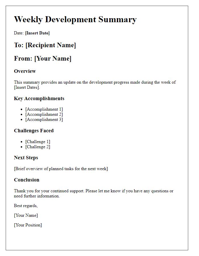 Letter template of Weekly Development Summary