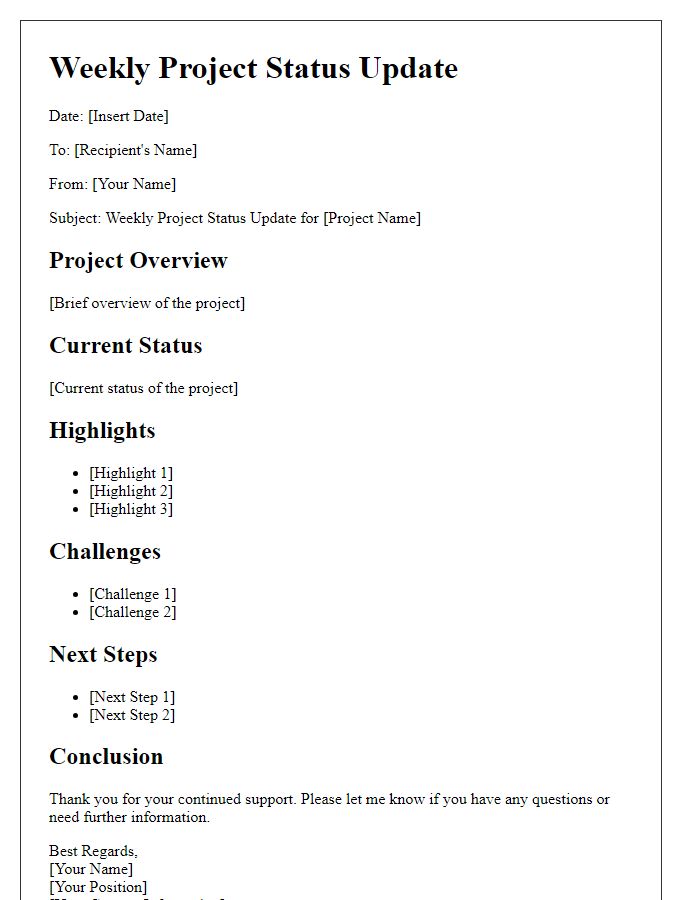 Letter template of Weekly Project Status Updates