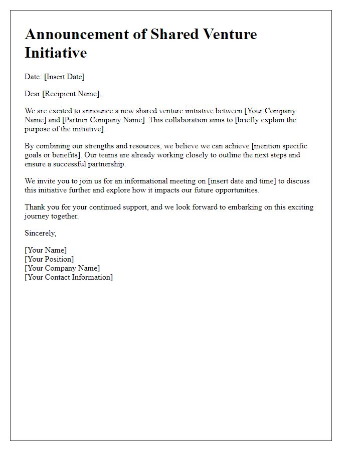 Letter template of announcing a shared venture initiative.