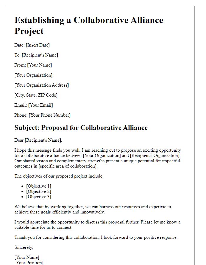 Letter template of establishing a collaborative alliance project.