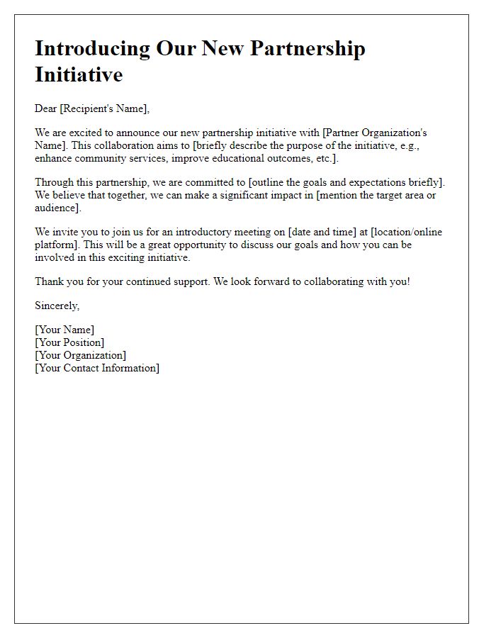 Letter template of introducing a new partnership initiative.