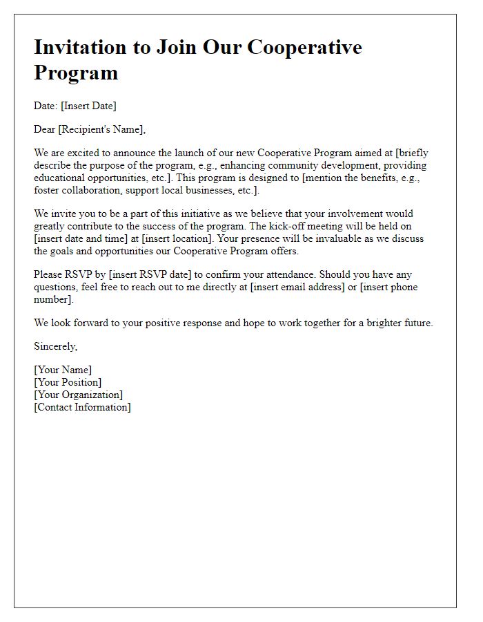 Letter template of launching a cooperative program.