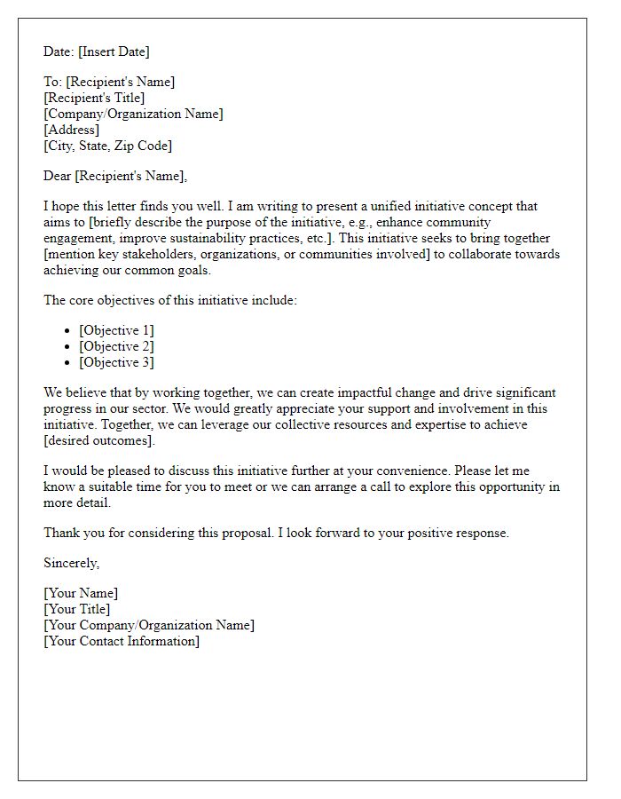 Letter template of presenting a unified initiative concept.