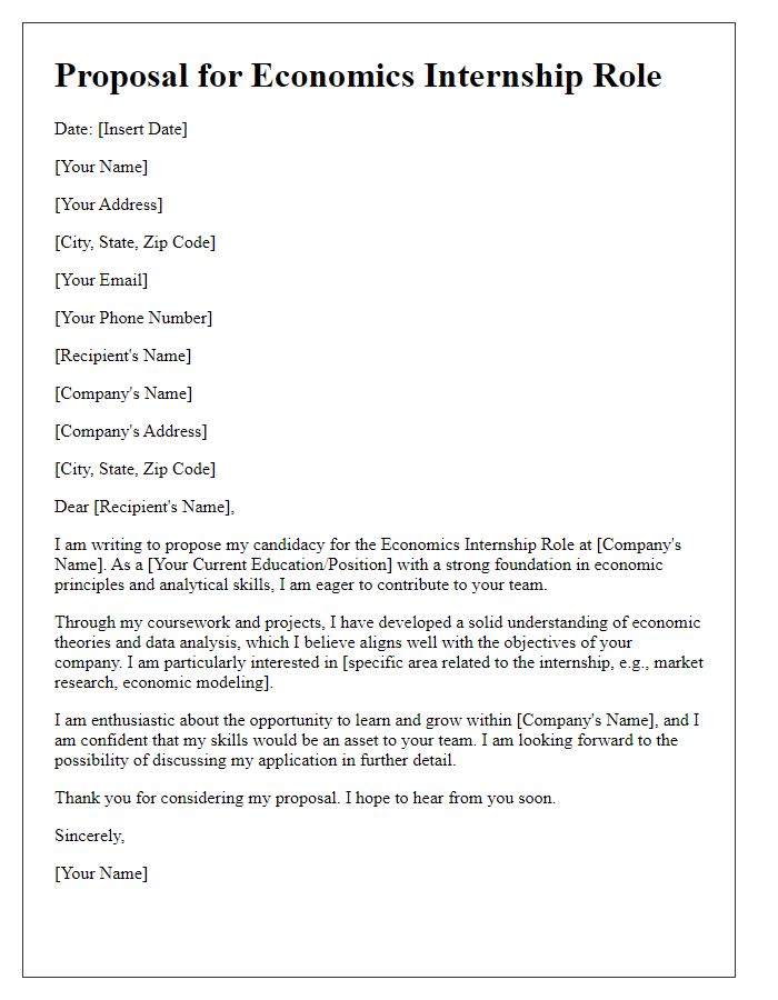 Letter template of Proposal for Economics Internship Role