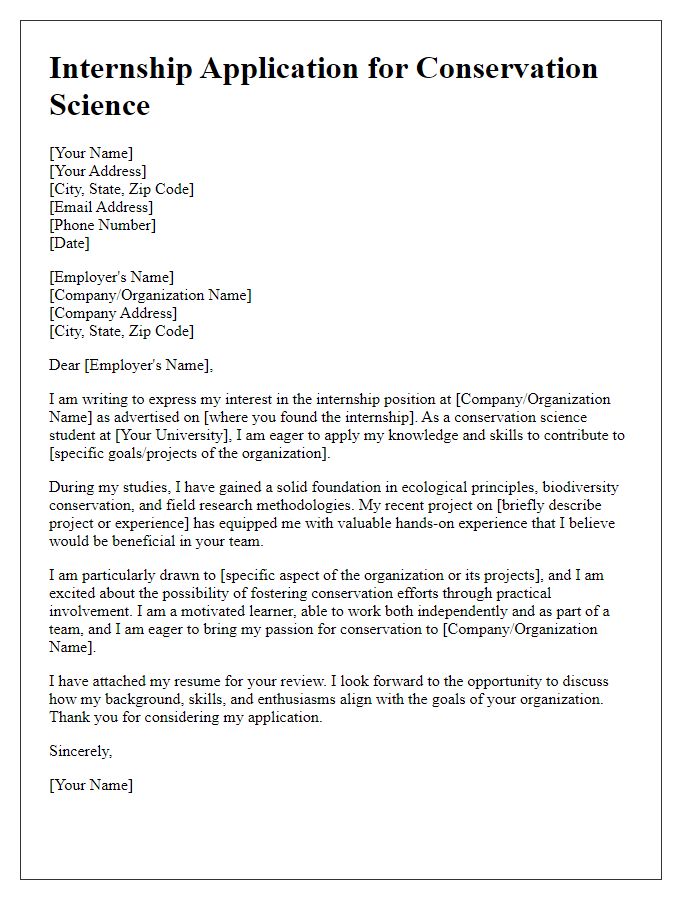 Letter template of internship application for conservation science students