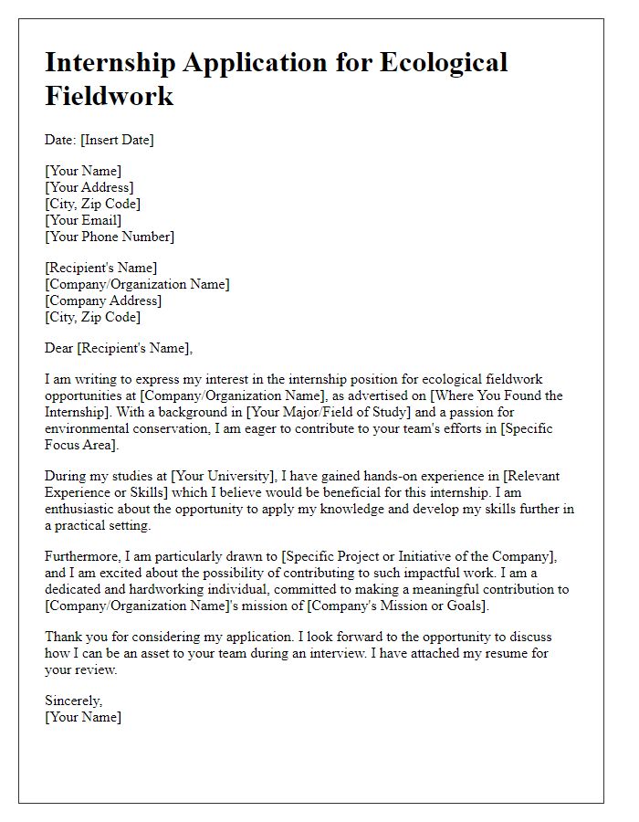 Letter template of internship application for ecological fieldwork opportunities