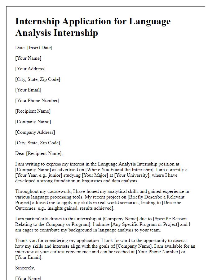 Letter template of internship application for a language analysis internship