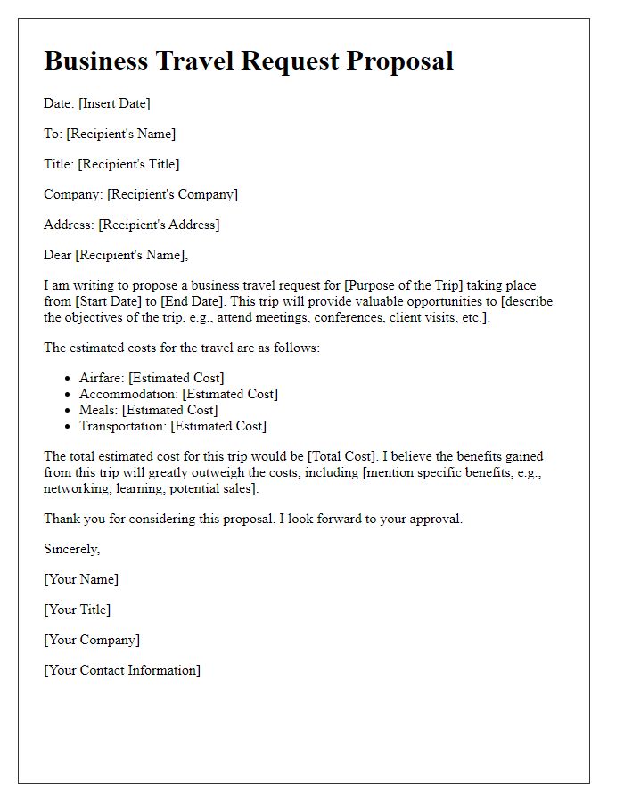 Letter template of proposal for business travel request