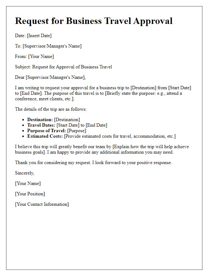 Letter template of request for business travel approval