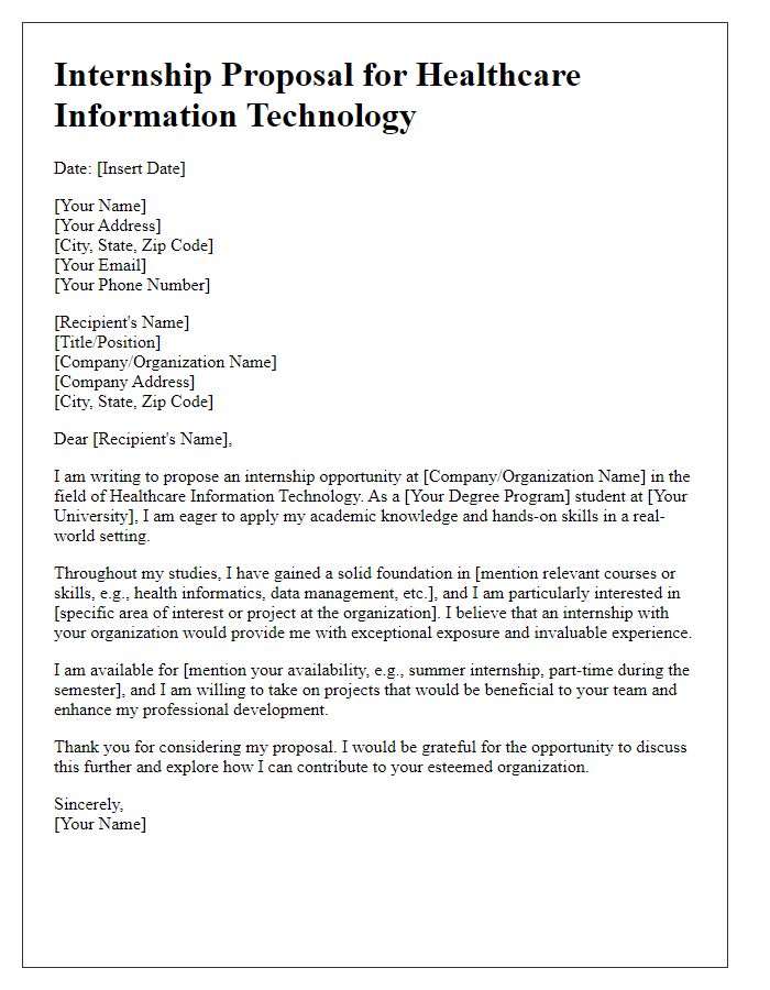 Letter template of internship proposal for healthcare information technology