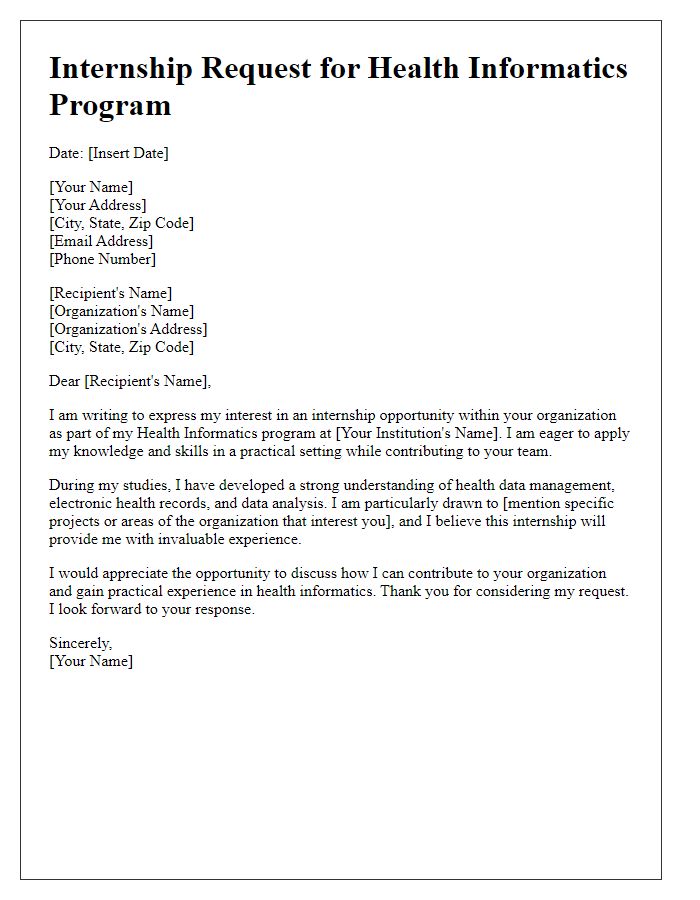 Letter template of internship request for health informatics program