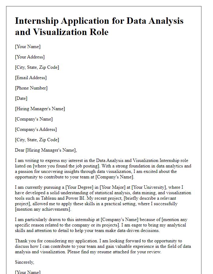 Letter template of internship application for data analysis and visualization role