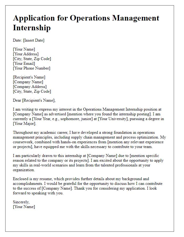 Letter template of application for operations management internship opportunity