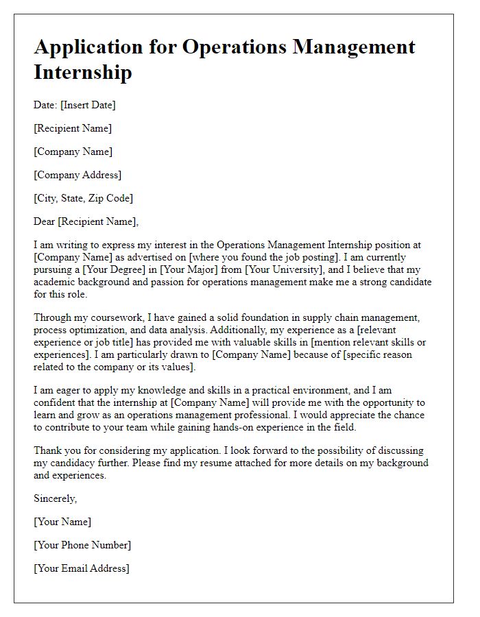 Letter template of applications for internships in operations management roles