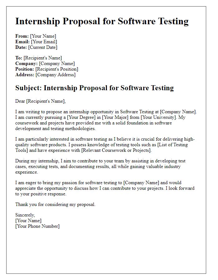 Letter template of Internship Proposal for Software Testing