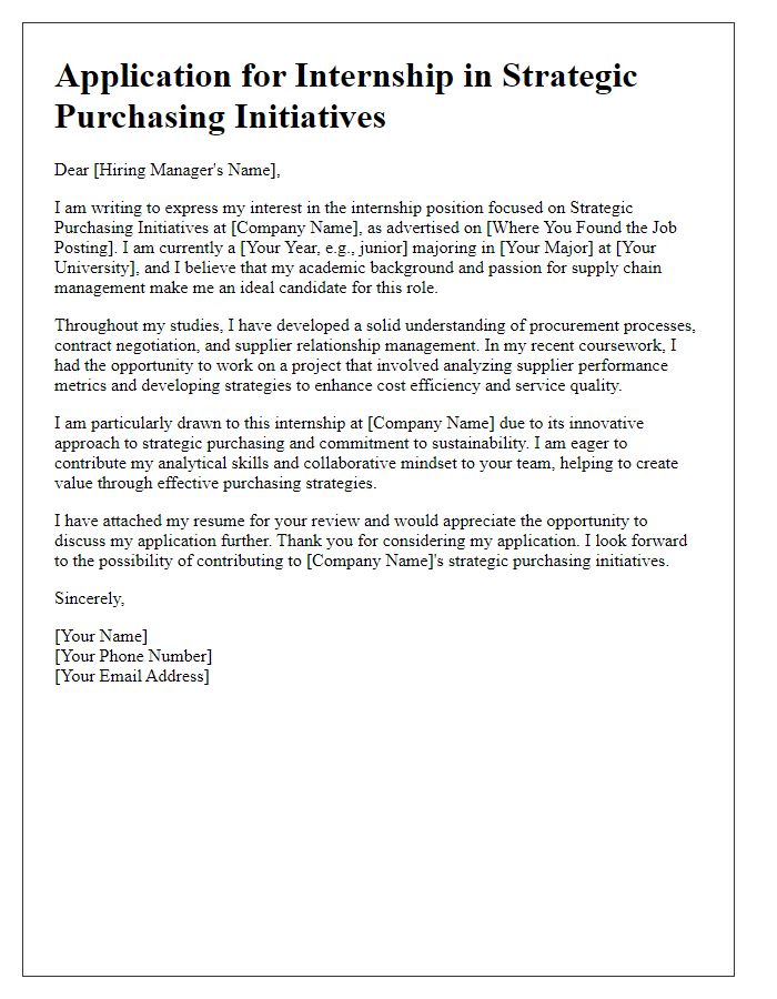 Letter template of internship application for strategic purchasing initiatives