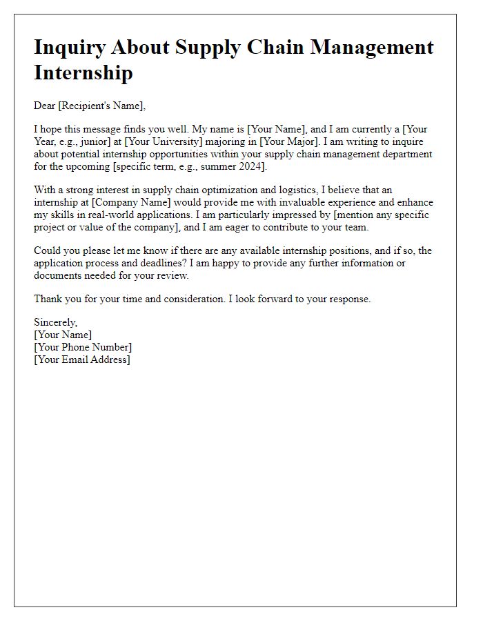 Letter template of inquiry for supply chain management internship availability