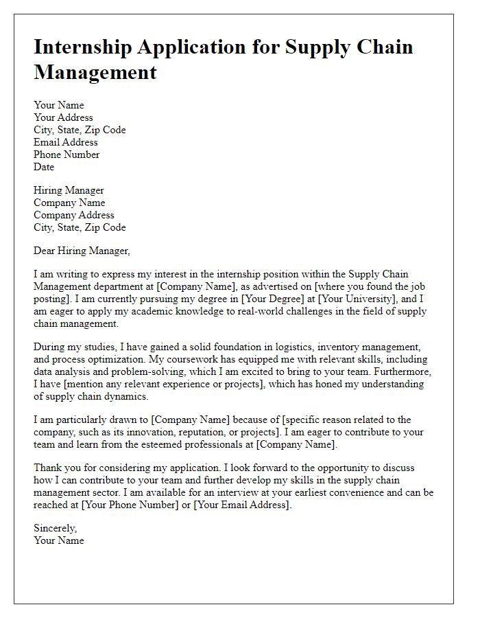 Letter template of internship interest in supply chain management sector