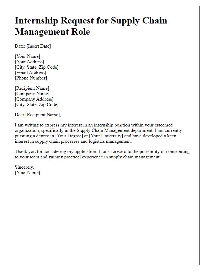 Letter template of internship request for supply chain management role