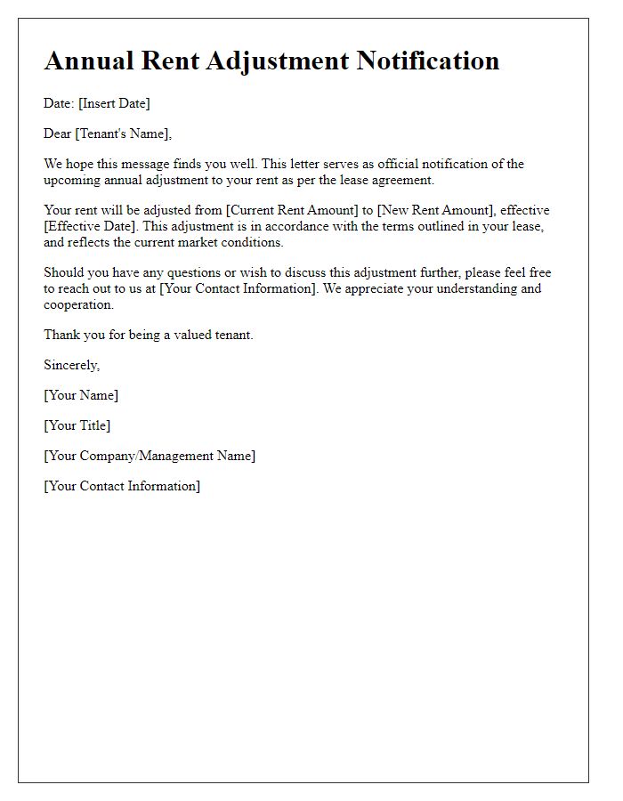 Letter template of Annual Rent Adjustment Communication