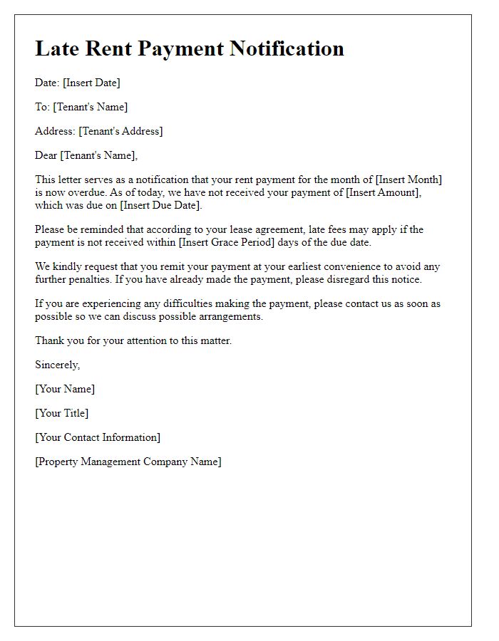 Letter template of late rent payment notification