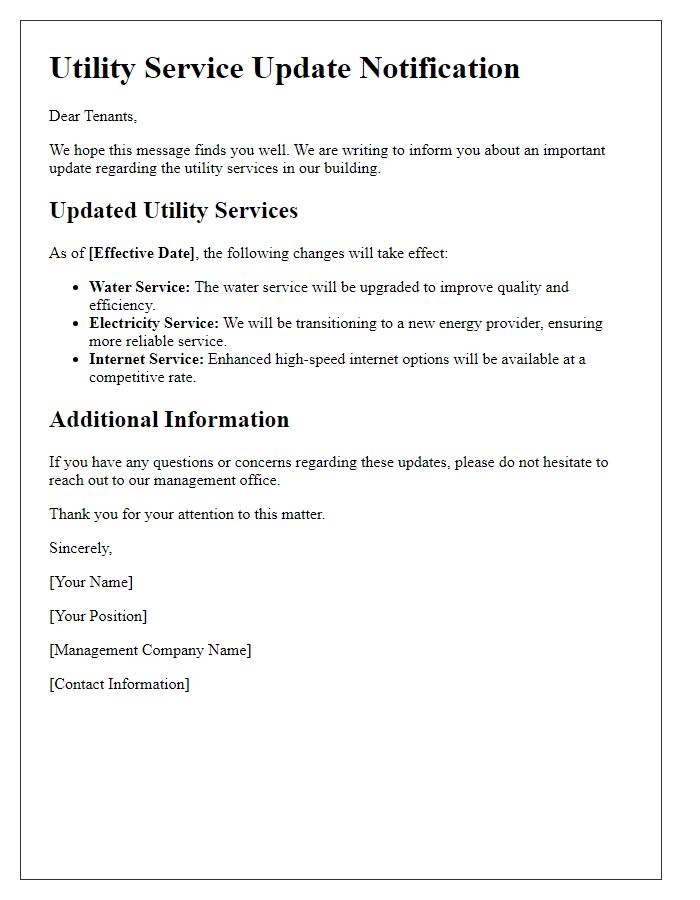 Letter template of included utility service update for tenants