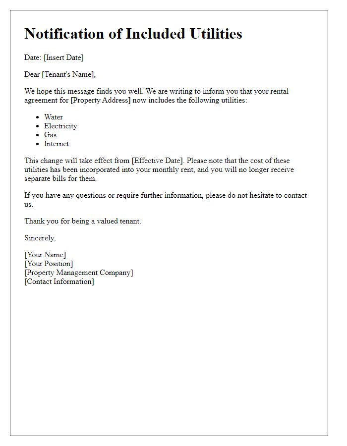 Letter template of utilities included notification for tenants