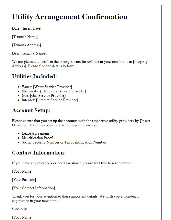 Letter template of utility arrangements for tenant housing