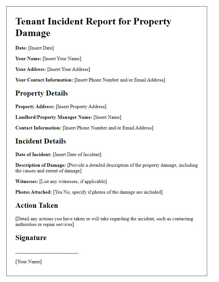 Letter template of Tenant Incident Report for Property Damage