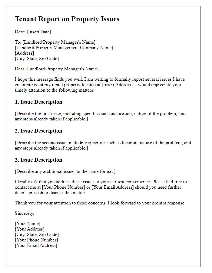 Letter template of Tenant Report on Property Issues