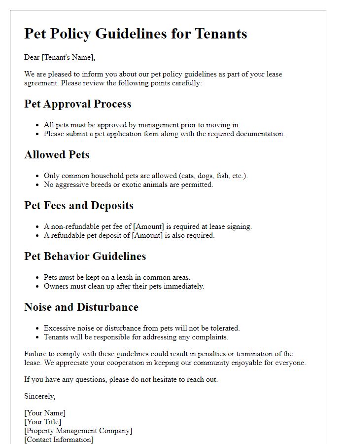 Letter template of pet policy guidelines for tenants