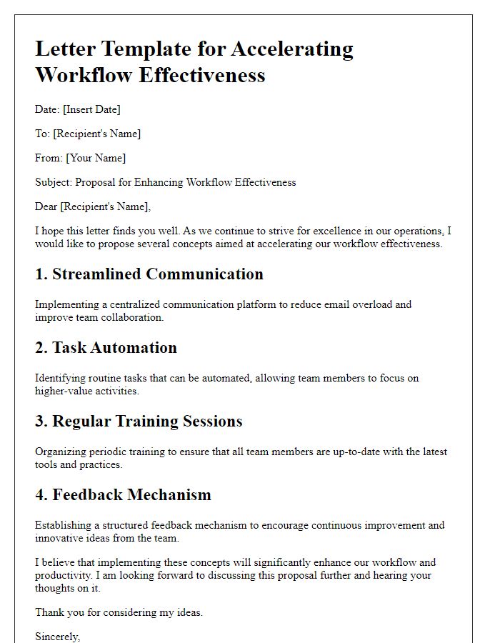 Letter template of concepts for accelerating workflow effectiveness