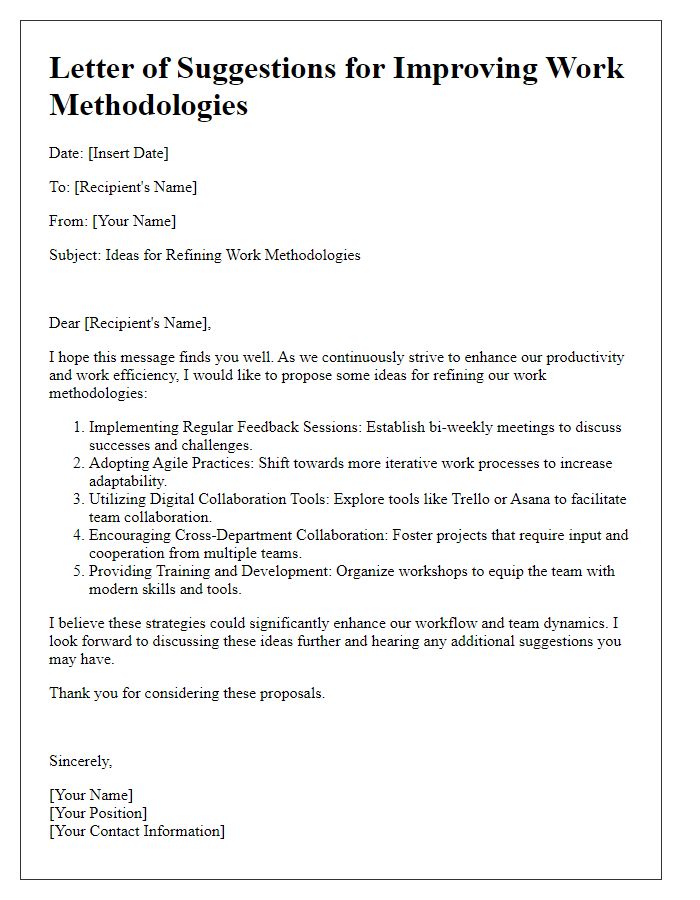 Letter template of ideas for refining work methodologies