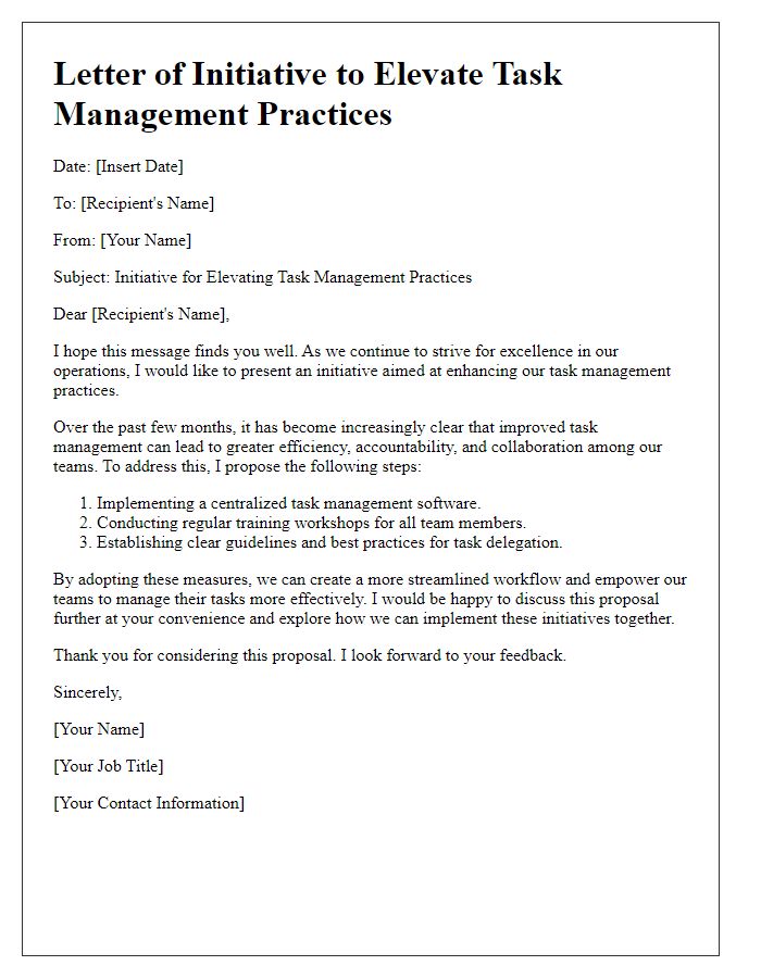 Letter template of initiative for elevating task management practices