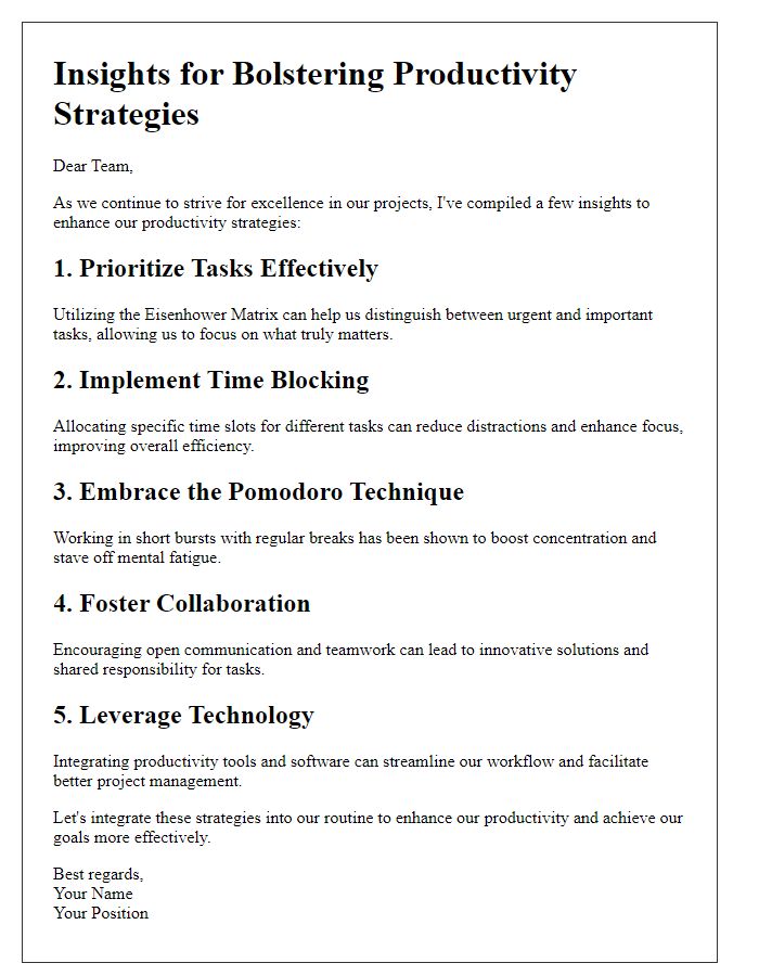 Letter template of insights for bolstering productivity strategies