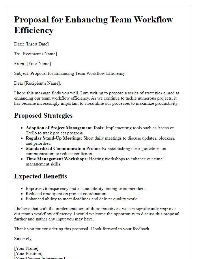 Letter template of proposal for enhancing team workflow efficiency