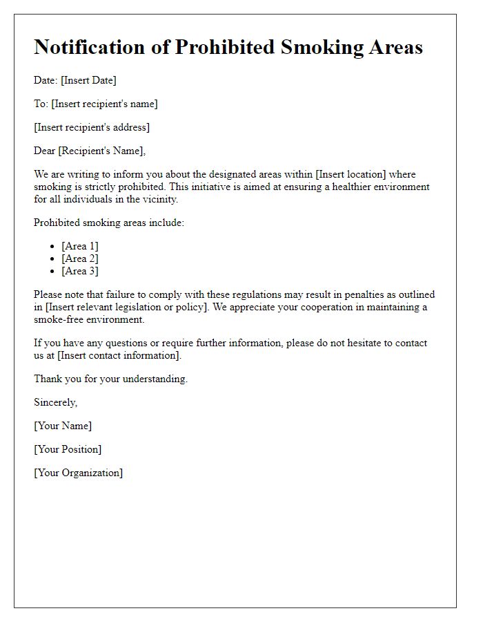 Letter template of prohibited smoking areas notification