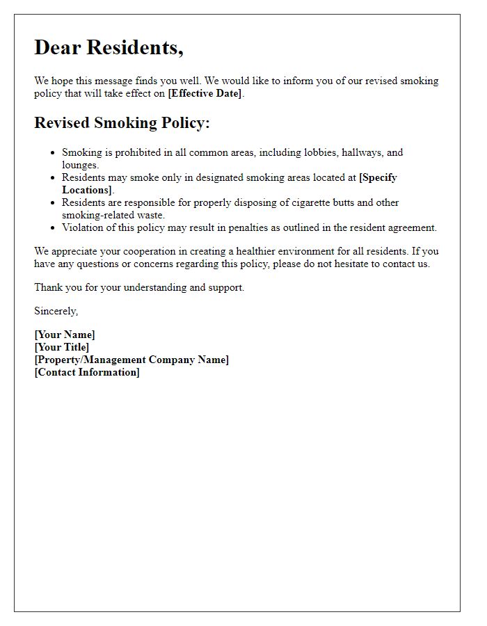 Letter template of revised smoking policy for residents