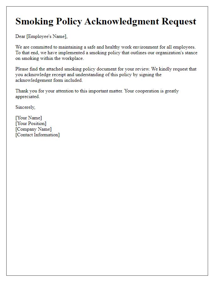 Letter template of smoking policy acknowledgment request